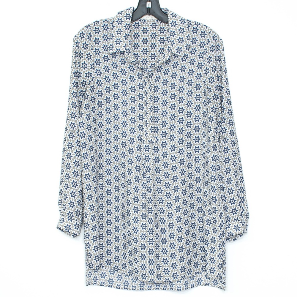 Pleione Womens Top Button Roll Tab Sleeve Small L1